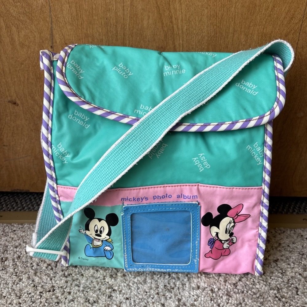Vintage 90s DISNEY BABIES Baby Mickey Mouse Diaper Bag Vinyl Tote Teal White
